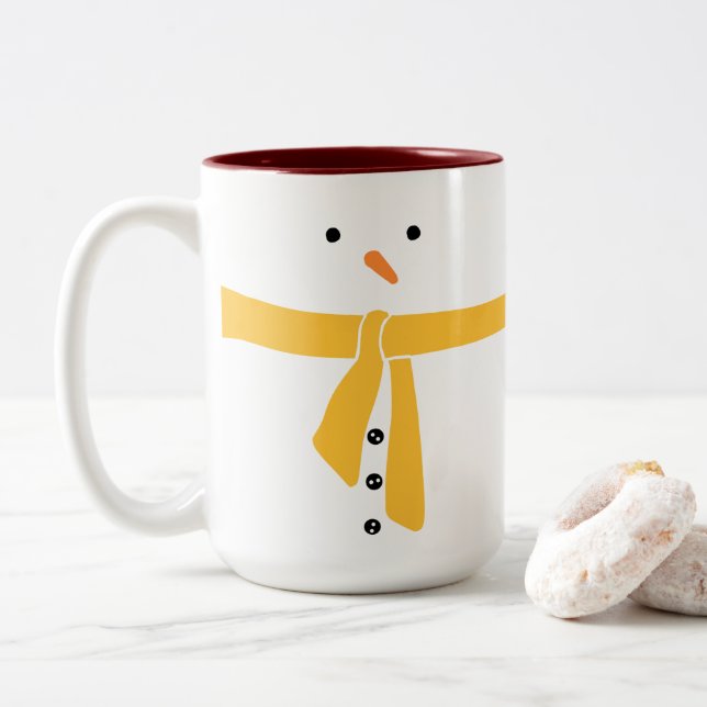Minimalistisk Snögubbe Gult Scarf Winter Två-Tonad Mugg (Med munk)