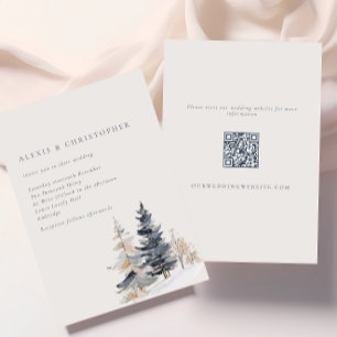 Minimalistisk Snowy Winter Träd QR-kod Bröllop Inbjudningar