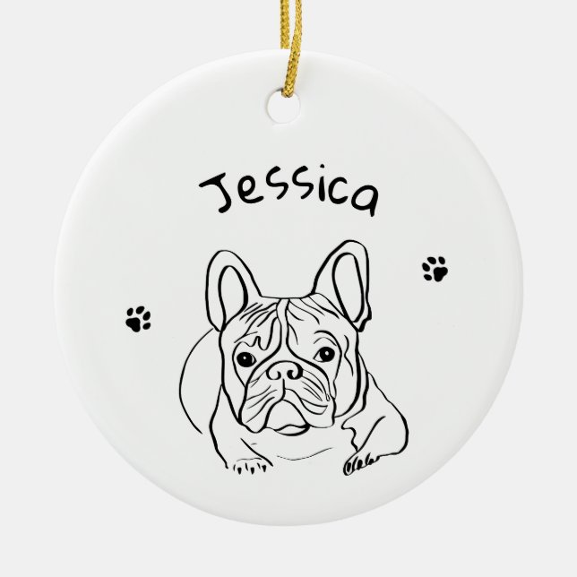 Minimalistisk snyggt Bulldog Julgransprydnad Keramik (Framsidan)