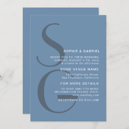 Minimalistisk snyggt. Dusty blue monogram Bröllop Inbjudningar