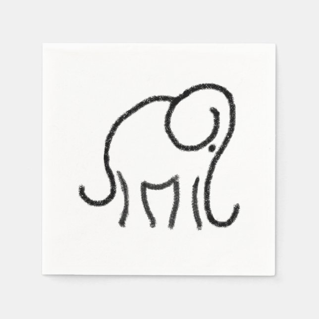 Minimalistisk Snyggt Elephant Black and White Pappersservett (Framsidan)