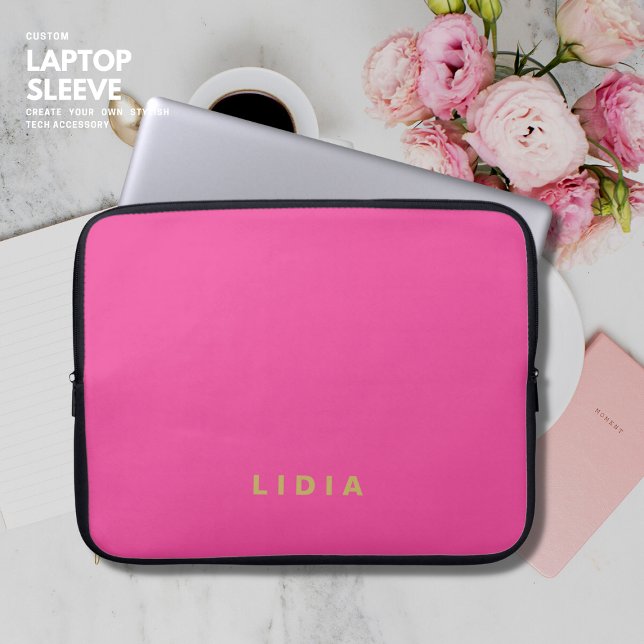 Minimalistisk Snyggt Modern Rosa Guld Monogram Laptop Fodral (Skapare uppladdad)