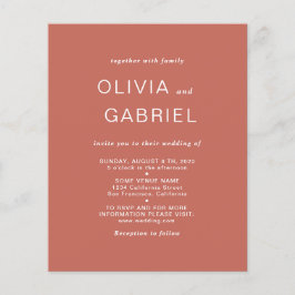Minimalistisk snyggt. Modern rust brun Bröllop Inv Flygblad