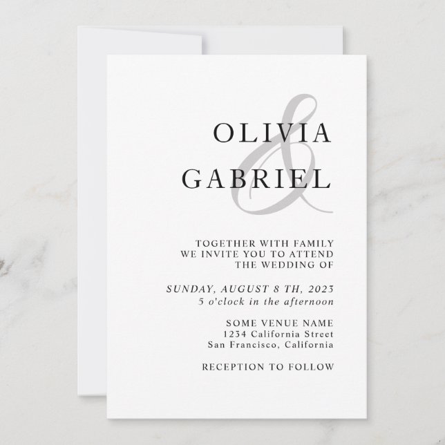 Minimalistisk snyggt. Modern vit och svart Bröllop Inbjudningar (Framsida)