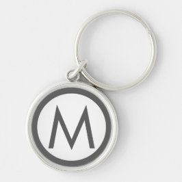 Minimalistisk Snyggt Monogram Initial Grått Rund Silverfärgad Nyckelring