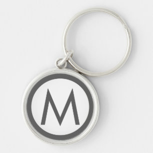 Minimalistisk Snyggt Monogram Initial Grått Rund Silverfärgad Nyckelring
