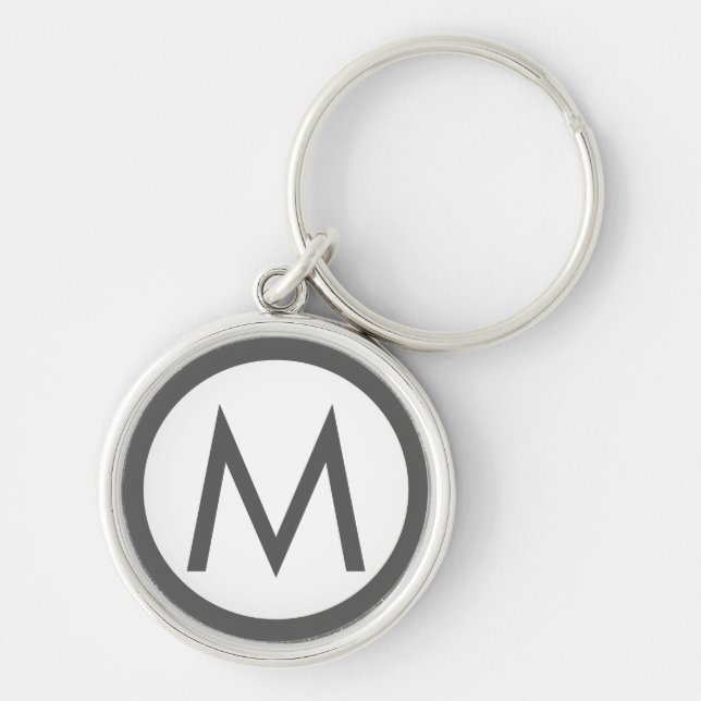 Minimalistisk Snyggt Monogram Initial Grått Rund Silverfärgad Nyckelring (Framsidan)