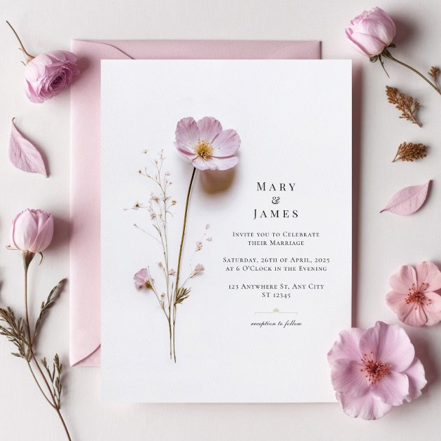 Minimalistisk Snyggt pressad blomma Bröllop Inbjudningar (Skapare uppladdad)