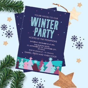 Minimalistisk Snyggt Winter Gräs Träd Winter Party Inbjudningar