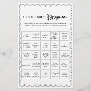 Minimalistisk sök efter gästbingo-möhippa flygblad