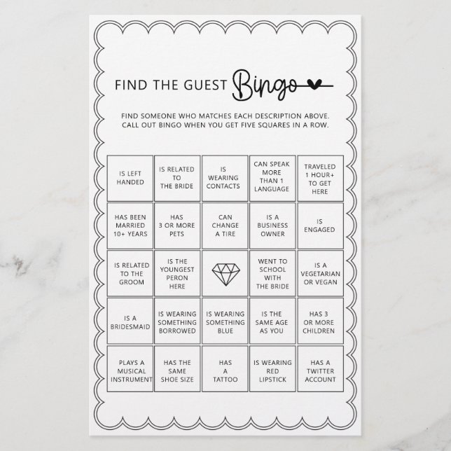 Minimalistisk sök efter gästbingo-möhippa flygblad (Framsidan)