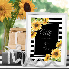 Minimalistisk solblomma svart rand bröllopsgåvor poster