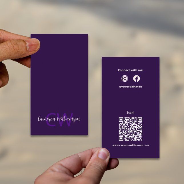 Minimalistisk Solid Deep Lila QR-kod Social Visitkort (Minimalist Solid Deep Purple QR Code Social Business Card)