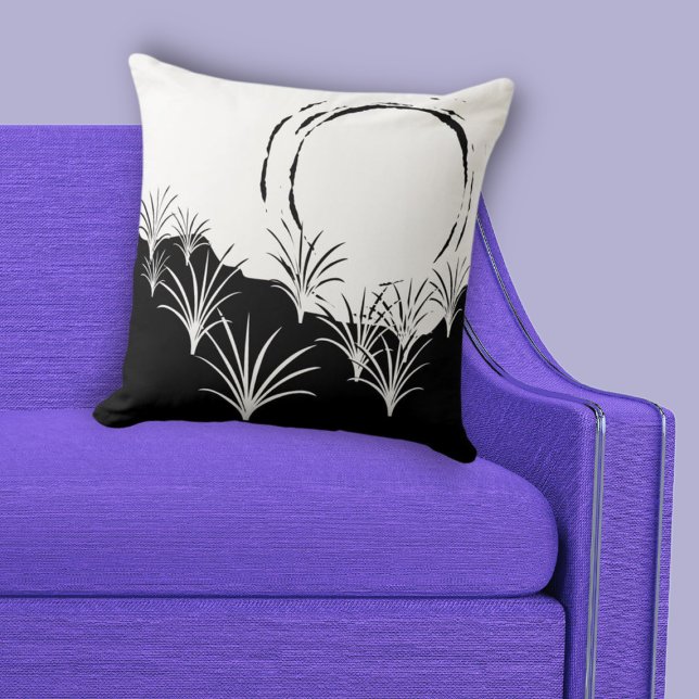 Minimalistisk solnedgång för svart och vitt segmen kudde (Minimalist Black & White Beach Sunset Throw Pillow)