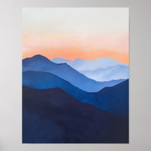 minimalistisk solnedgång i bergsområden poster