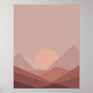 Minimalistisk solnedgång över geometriska berg poster
