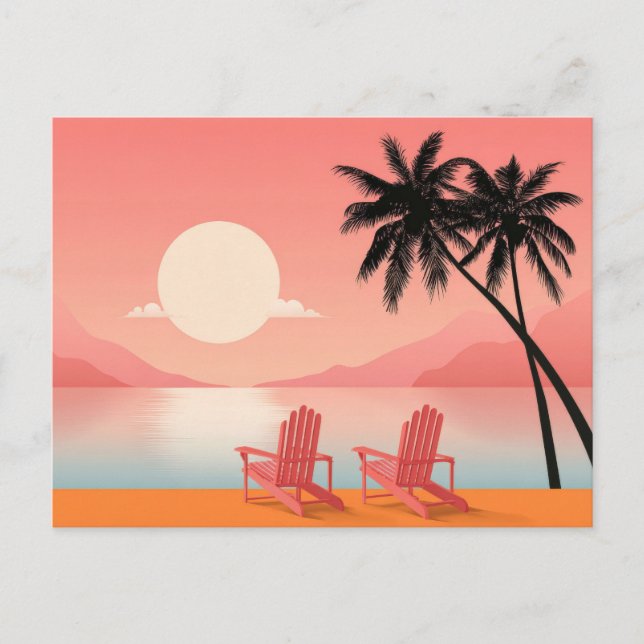 Minimalistisk Solnedgång Strand Kustnära Konst vyk Vykort (Framsida)