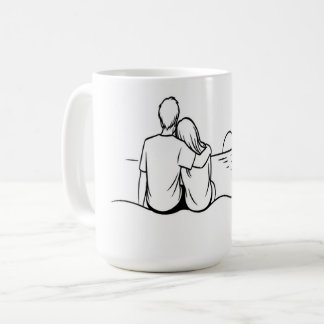 Minimalistisk solnedgångsmoment Linjekonst Kaffemugg