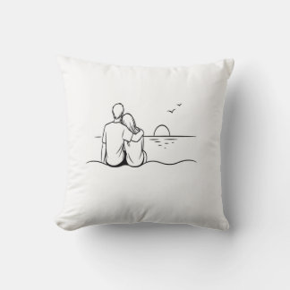 Minimalistisk solnedgångsmoment Linjekonst Kudde