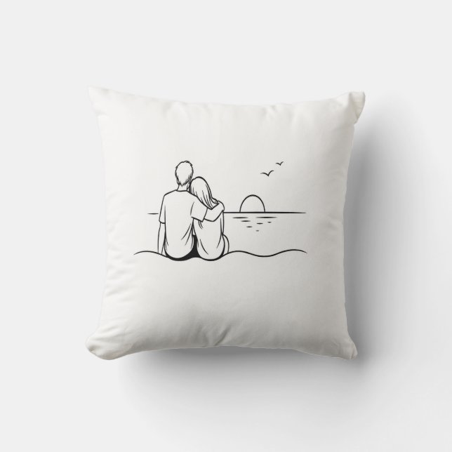 Minimalistisk solnedgångsmoment Linjekonst Kudde (Framsida)