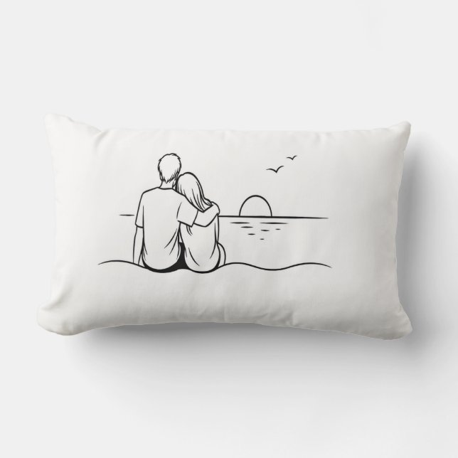 Minimalistisk solnedgångsmoment Linjekonst Lumbarkudde (Framsida)