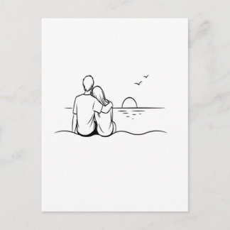 Minimalistisk solnedgångsmoment Linjekonst Meddelande Vykort