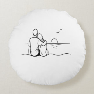 Minimalistisk solnedgångsmoment Linjekonst Rund Kudde