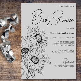 Minimalistisk solros på Grått Baby Shower Inbjudningar