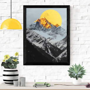 Minimalistisk soluppgång i bergslandskapet poster