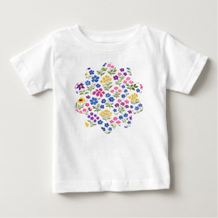 Minimalistisk sömlös vildblommamönster på vit bakg t shirt