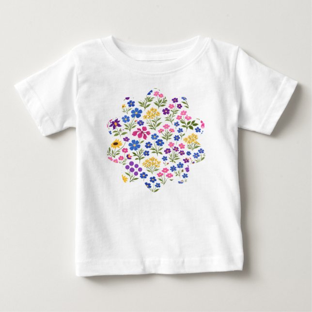 Minimalistisk sömlös vildblommamönster på vit bakg t shirt (Framsida)