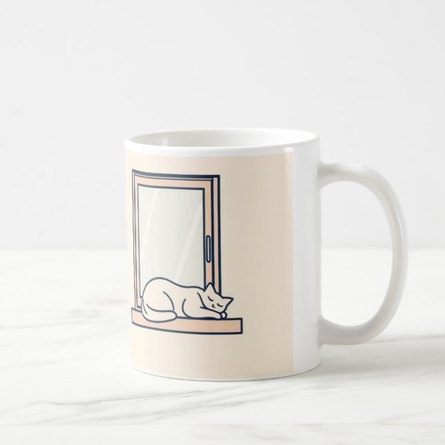 Minimalistisk sömnkatt på fönsterdäck - Mysiga Mug Kaffemugg (Höger)
