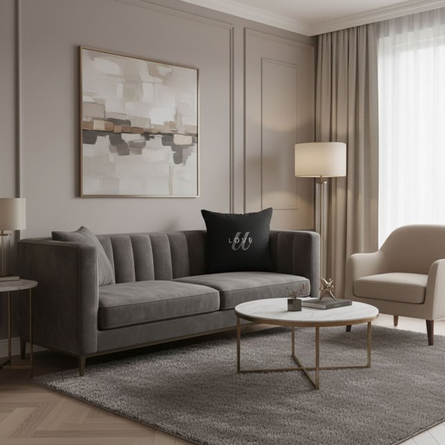 Minimalistisk söt elegant svart-vit script kudde (Skapare uppladdad)