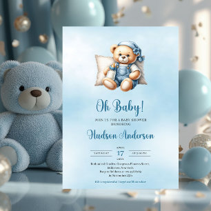 Minimalistisk söt nalle babydusch inbjudningar