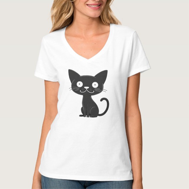 Minimalistisk söt svart katt seriefigur present ti t shirt (Framsida)