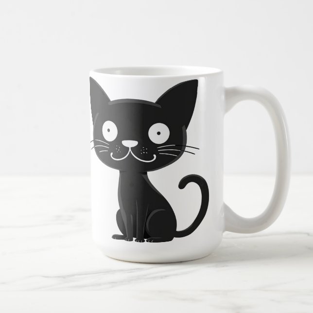 Minimalistisk Söt Svart Katt Tecknad Katt Älskare  Kaffemugg (Höger)