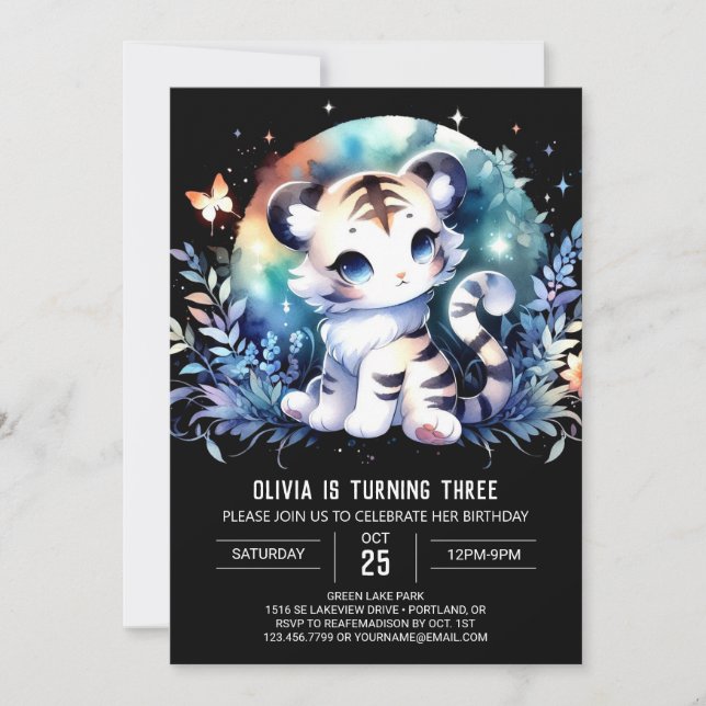 Minimalistisk, söt tiger Birthday Inbjudningar (Framsida)