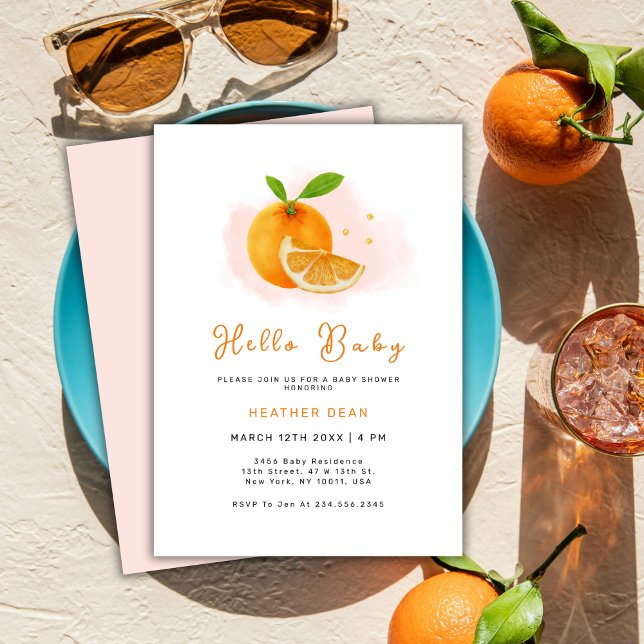 Minimalistisk sötad Orange Citrus Baby Shower Inbjudningar (Minimalist Sweet Orange Citrus Baby Shower Invitation)