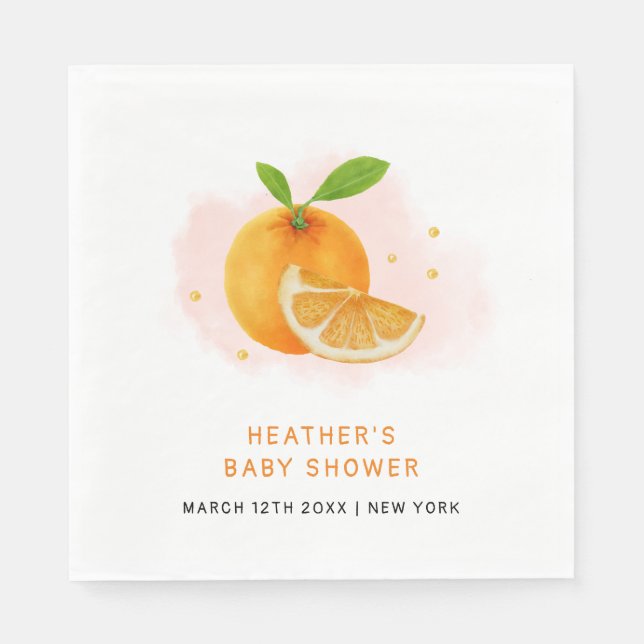 Minimalistisk sötad Orange Citrus Baby Shower Pappersservett (Framsidan)