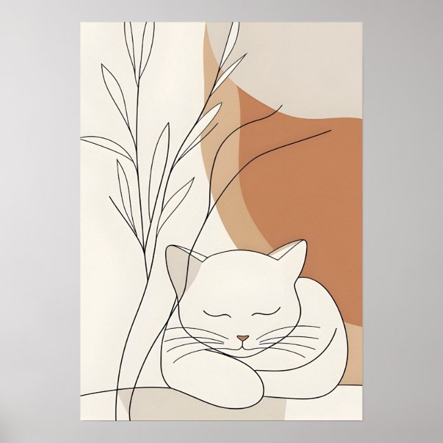Minimalistisk sovande katt & bohemisk botanik poster (Framsidan)