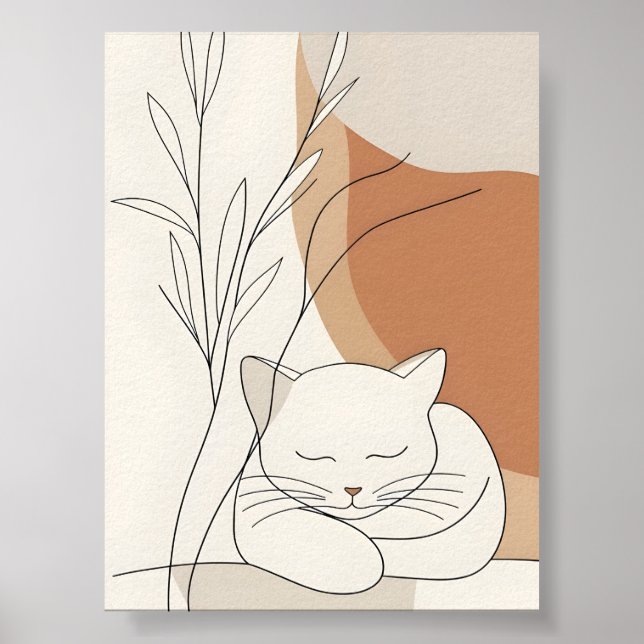 Minimalistisk sovande katt & bohemisk botanik poster (Framsidan)