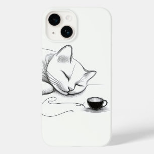 Minimalistisk sovande katt Linje konst & Heart Lat