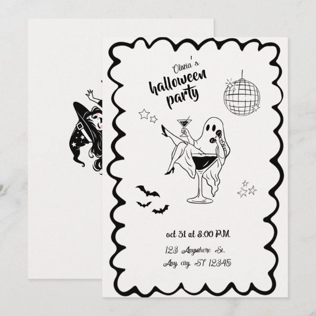 Minimalistisk spök Halloween-fest inbjudan (Fram/baksida)