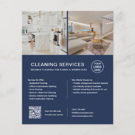 Minimalistisk städtjänst Navy Blue QR-företag Flygblad