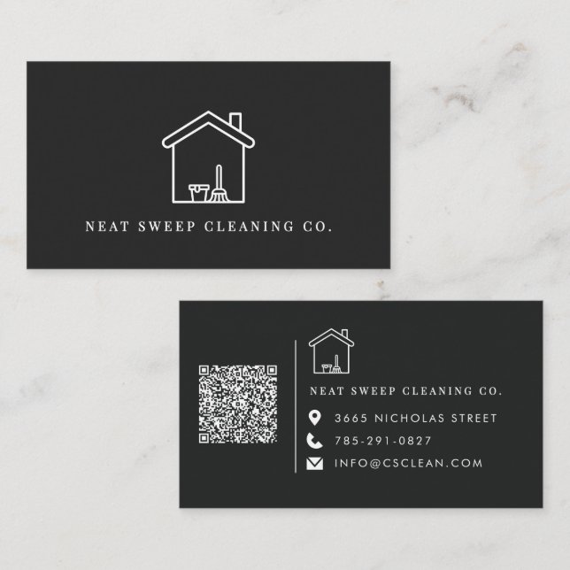 Minimalistisk Städtjänst QR-kod Varumärke Visitkort (Fram/baksida)