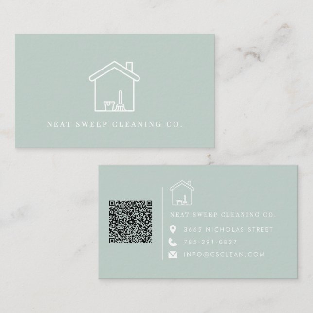 Minimalistisk Städtjänst QR-kod Varumärke Visitkort (Fram/baksida)