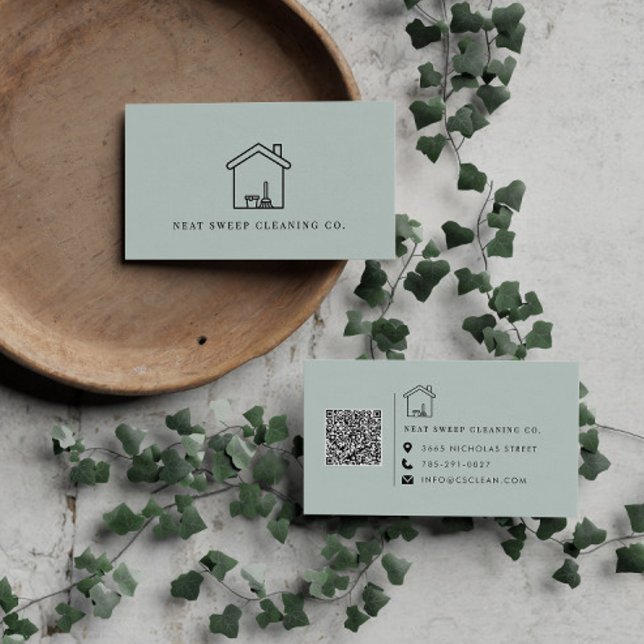 Minimalistisk Städtjänst QR-kod Varumärke Visitkort (Skapare uppladdad)