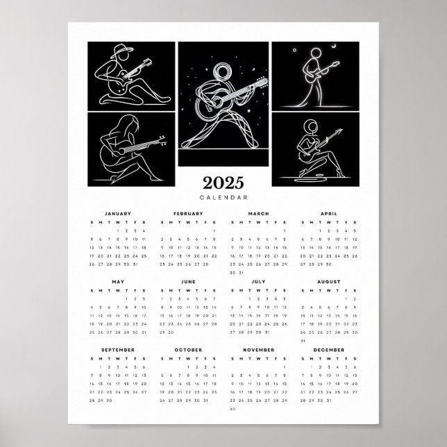 Minimalistisk Stick figur-gäster 2025-kalender Poster (Framsidan)