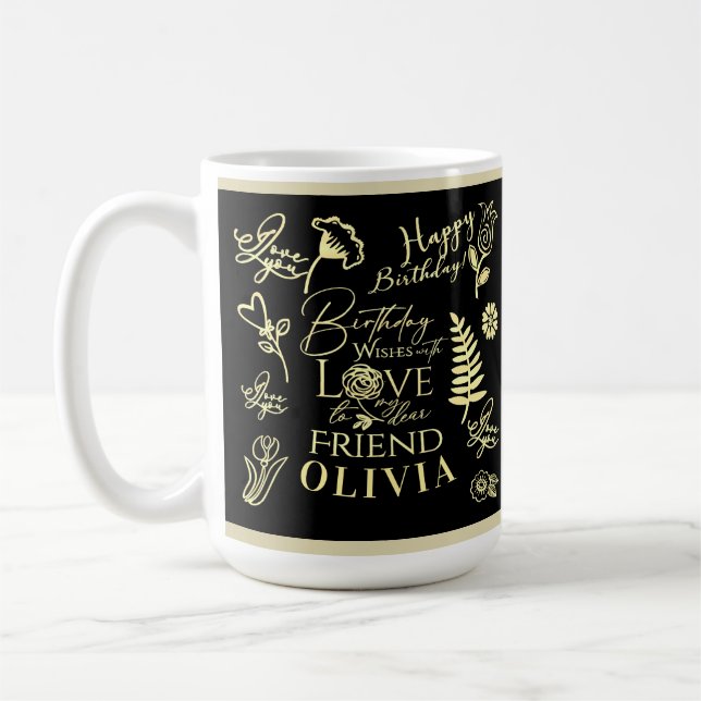 Minimalistisk Stilig Namn Kalligrafi Vän Födelseda Kaffemugg (Vänster)