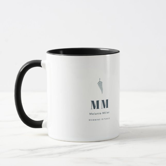 Minimalistisk Stillbildsblå Botanisk Fern Mugg (Vänster)